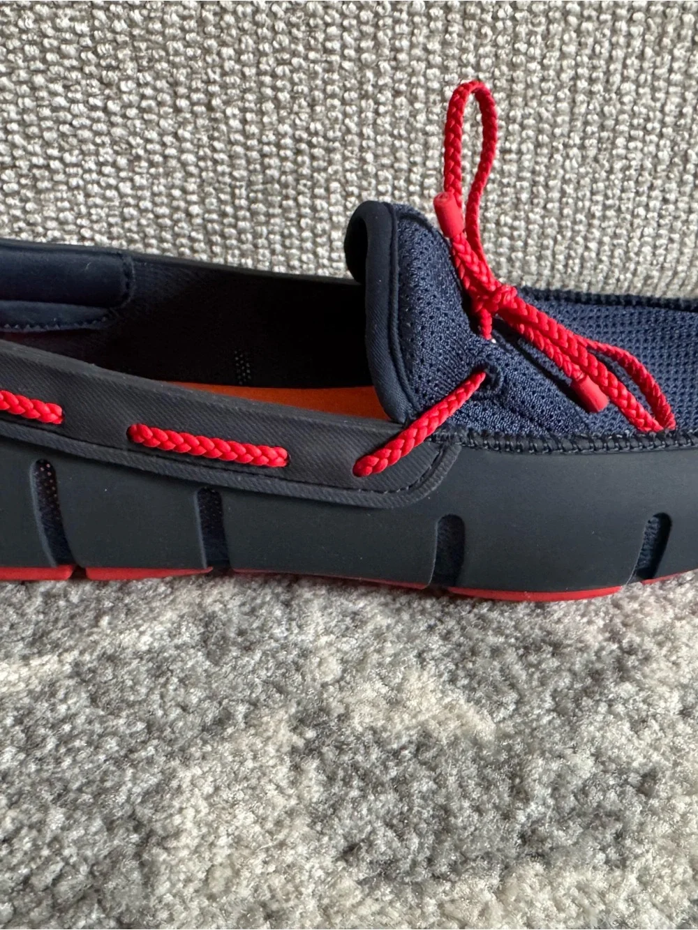 Men’s Swims Navy Mesh Boat Shoes with Red Laces and Orange Insoles